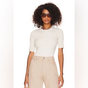 Spanx Bodysuit Suit Yourself Ribbed Short Sleeve Parchment Cream Size 1X